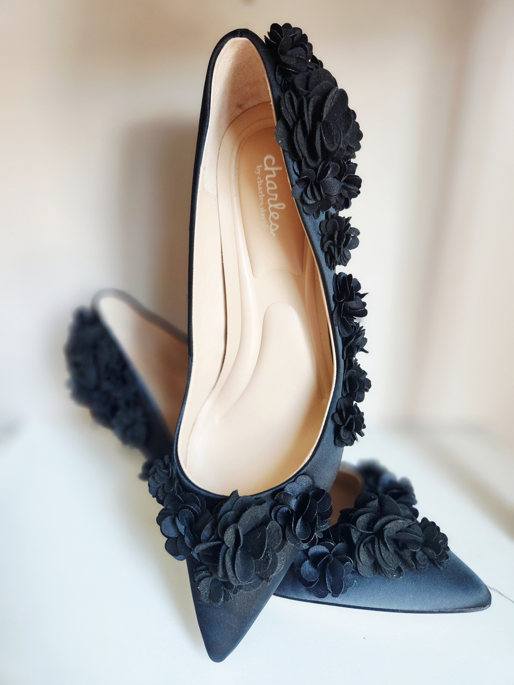 Charlies by Charlies David Black Floral Pointed Toe Flats